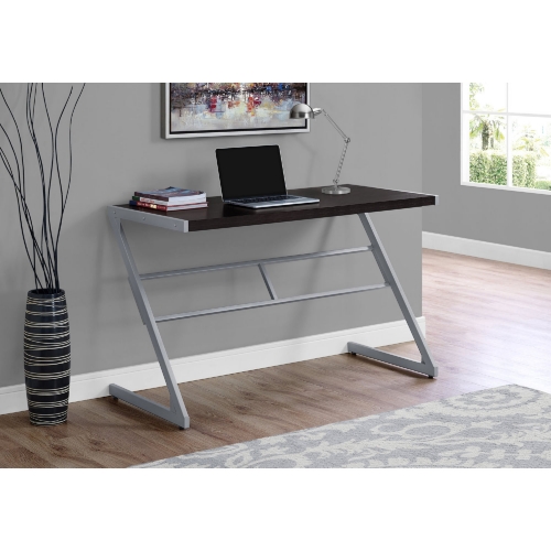 48" Computer Desk in Cappuccino & Silver Metal